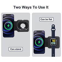 Antye适用Apple/苹果Magsafe磁吸无线充电器三合一快充耳机手表6/7手机iPhone1 手机+手表二合一（折叠款）