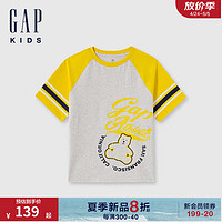 Gap男童2024夏季撞色插肩袖小熊印花logo短袖T恤上衣466235 黄灰撞色 150cm(L) 亚洲尺码