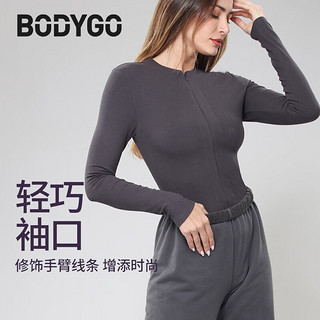 BODYGO 女士瑜伽服长袖隐形拉链透气跑步健身 防晒运动上衣