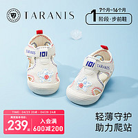 泰兰尼斯101夏季新生儿透气凉鞋男童宝宝鞋女童婴儿鞋步前鞋 白/红/蓝 16码 适合脚长10.3~10.7cm