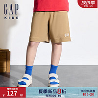 Gap男童2024夏季纯棉logo撞色针织短裤运动休闲儿童装466674 浅棕色 150cm 亚洲尺码