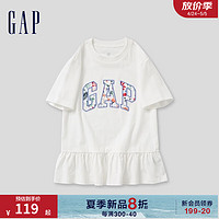 Gap女童2024夏季纯棉花卉logo荷叶边短袖T恤儿童装上衣465954 白色 160cm(XL)亚洲尺码