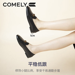 康莉（COMELY）乐福鞋女牛/羊皮平底一脚蹬单鞋圆头小皮鞋 黑色 37