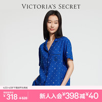 维多利亚的秘密 杨幂同款 全天丝绵柔蝴蝶印花家居服夏季短袖长裤套装睡衣 1ZZR蓝波点 11245469 M