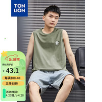 唐狮 TONLION男熊猫卡通趣味休闲背心 灰青绿 XXL