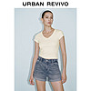 URBAN REVIVO 夏季女V领修身短款T恤 UWG440067 米白 S