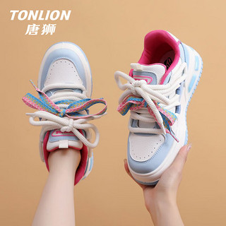 唐狮（TonLion）女鞋春夏季2024厚底板鞋女士休闲鞋子女百搭运动老爹鞋 白蓝 39 39码