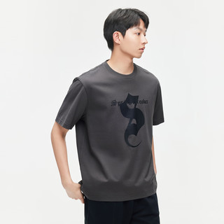 GXG男装 2024年夏季时尚休闲印花纯棉宽松潮搭T恤短袖男 深灰色 165/S