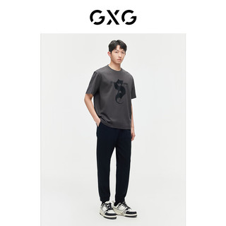 GXG男装 2024年夏季时尚休闲印花纯棉宽松潮搭T恤短袖男 深灰色 165/S