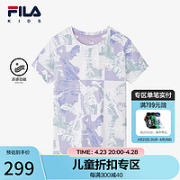 FILA 斐乐 儿童童装2024夏中大童女童短袖透气T恤 满印一-ZA 110cm