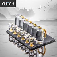 CLITON 金箔水晶白酒杯壶套装 一口高脚茅台小酒杯分酒壶酒盅6壶6杯礼盒 (高档皮盒)金箔白酒杯6+分酒壶6