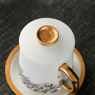 京峰阁景德镇茶具茶杯羊脂玉白瓷海川福悦鱼水杯茶水分离带盖泡茶盖杯器 海川杯-福悦鱼