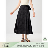 ZIQIAO 自巧 小个子新中式马面裙夏季薄款女2024通勤显瘦中长款半身裙 墨染黑 1