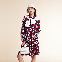 TOMMY HILFIGER 女装时尚优雅几何撞色图案系带收腰衬衫裙76J2646