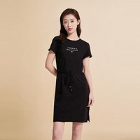 TOMMY HILFIGER 23女舒适纯棉平纹简约刺绣系带合身版连衣裙J3752