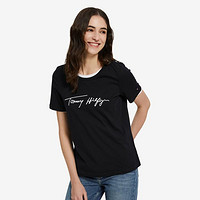 TOMMY HILFIGER 女装纯棉时尚撞色签名体刺绣圆领透气短袖T恤01890