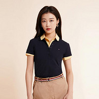 TOMMY HILFIGER 女商务简约通勤五粒扣微弹修身短袖POLO衫76J3073