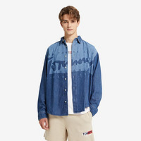 TOMMY HILFIGER Tommy Jeans  男装纯棉潮流签字体字母印花合身牛仔衬衫外套14107