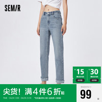 Semir 森马 牛仔裤女显瘦九分直筒裤黑色春秋款103123124008 M 牛仔中蓝88201