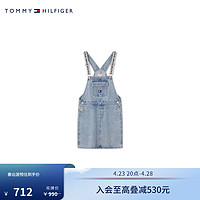 TOMMY HILFIGER 24春夏童装女纯棉提花牛仔背带裙TH2332063/TH2422811 牛仔蓝433 14/155cm