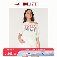 HOLLISTER24夏季美式棉质印花宽松露肩短袖T恤 女 KI357-4007 白色 S (165/88A)