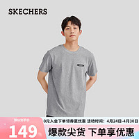 SKECHERS 斯凯奇 T恤男全棉2024年黑色宽松短袖美式圆领上衣L224M046