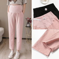 苒琦妈咪裤子夏季外穿薄款九分冰丝棉麻打底裤宽松阔腿裤春装夏装 粉色 M