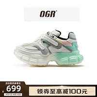 OGR【秒】老爹鞋3D运动休闲机甲鞋潮时尚面包男同款增高鞋子 薄荷糖 36