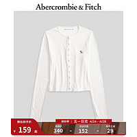 Abercrombie & Fitch 女装 24春夏新款小麋鹿时尚舒适长袖亨利式T恤 355534-1 奶白色