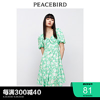 太平鸟男装 PEACEBIRD 太平鸟 男装 太平鸟短款连衣裙女胸前V领扭结印花泡泡袖裙子夏季