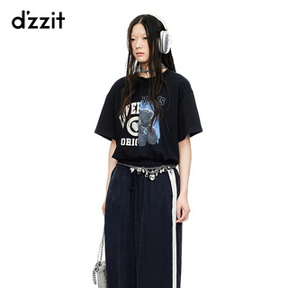DZZIT地素拼接t恤2024夏季潮酷时尚设计女 黑色 M