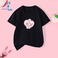 真维斯童装 JEANSWEST JNR2024夏季 女童时尚个性甜品师图案圆领纯棉短T*KD 黑色8010 110cm