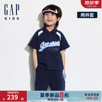 Gap男童2024夏季logo撞色polo领短袖T恤短裤套装儿童装466033 海军蓝 160cm(XL)亚洲尺码