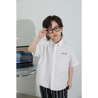 LUSON陈大猪男童衬衫2024夏季薄款印花短袖上衣儿童衬衣 米白色 110 110码