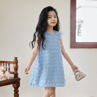 LUSON陈大猪女童连衣裙夏季度假风儿童裙子海边出游 浅蓝色160