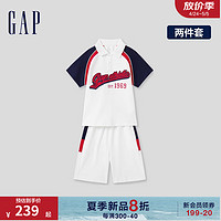 Gap男童2024夏季logo撞色polo领短袖T恤短裤套装儿童装466033 白色 150cm(L)亚洲尺码