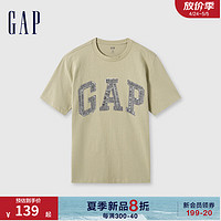 Gap男女装2024夏季拼接字母logo短袖T恤简约百搭上衣466766 卡其色 175/96A(L) 亚洲尺码