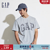 Gap男女装2024夏季拼接字母logo短袖T恤简约百搭上衣466766 灰色 180/100A(XL) 亚洲尺码