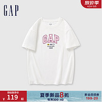 Gap女装2024夏季精梳棉字母logo短袖T恤宽松亲肤上衣465249 白色 160/80A(S) 亚洲尺码