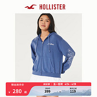 HOLLISTER24春夏美式宽松图案拉链帽衫卫衣外套女 358531-1 浅海军蓝色 M (165/92A)