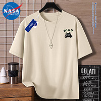 NASA ADIMEDAS短袖T恤男夏季上衣宽松半袖百搭休闲青少年潮牌时尚装 杏色（小猫趴X） 6XL(210-220斤)