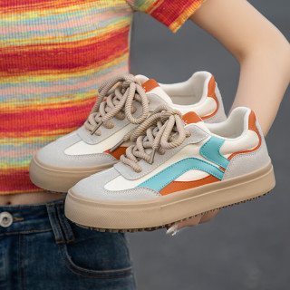 鮀品女鞋帆布鞋女2024春夏季厚底增高百搭休闲鞋子女 橙蓝色 40
