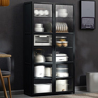 淘之良品厨房置物架北欧餐边柜微波炉家用客厅柜家用实木多功能储物柜酒柜 【长虹透明门】黑色-六层80长(双门)