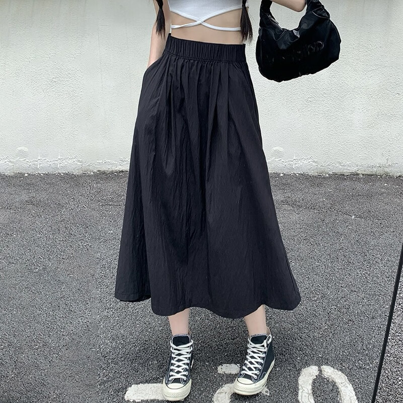 薇靡雅 WEIMIYA夏季中长款半身裙女复古褶皱伞裙秋薄款百褶长裙慵懒风显瘦山本裙