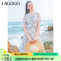 lagogo拉谷谷仙气荷叶边碎花裙2024年夏季不规则雪纺连衣裙女 混色(Y0) S