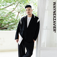 韦恩泽维尔 WAYNEXZAVIER大码西服外套男设计感宽松春春季拼接撞色休闲西装8502 黑色 2XL(160-210斤)
