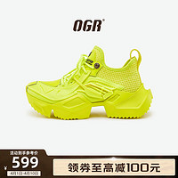 OGR【秒】机甲经典机甲3D老爹鞋鞋网面百搭休闲鞋增高厚底鞋子秋季男 荧光黄 41