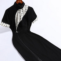 戚薇黑色旗袍夏季2024新中式改良年轻款少女显瘦修身日常可穿 黑色 XL