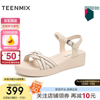 TEENMIX 天美意 凉鞋女百搭增高女鞋2024夏6Z954BL4 米色 40