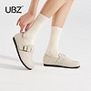 UBZ皮面勃肯鞋女士2024年春季白色软底豆豆鞋一脚蹬博肯单鞋子 象牙白 37